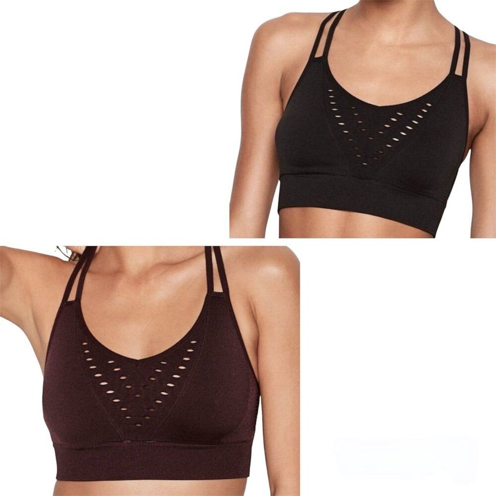 Victoria's Secret Crochet Style Sports Bra Black and Purple Sz  Small - Lot of 2